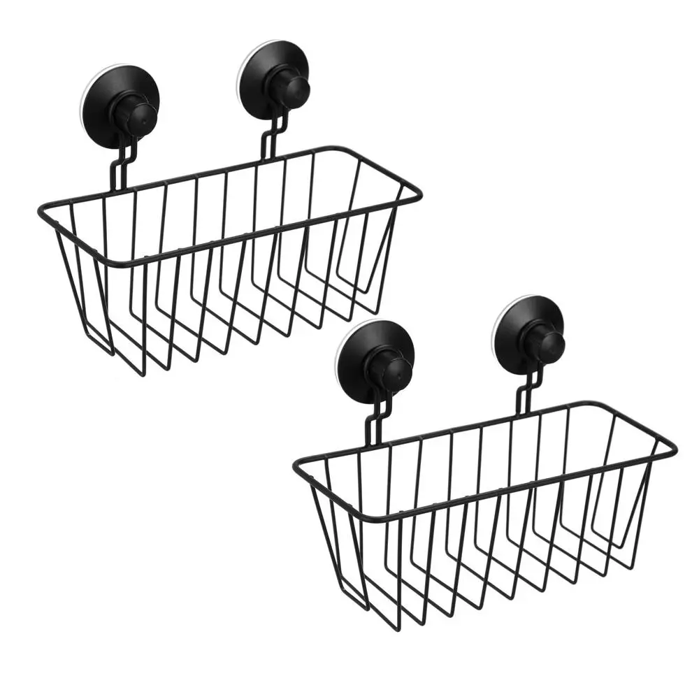 2x Bathroom Rectangle Wall Suction Cup Rack Shower Caddy Organiser Holder BLK - Home & Garden
