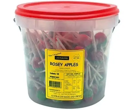 WRAPPED ROSEY APPLE LOLLYPOPS (x 100 units) - Supermarket Specials