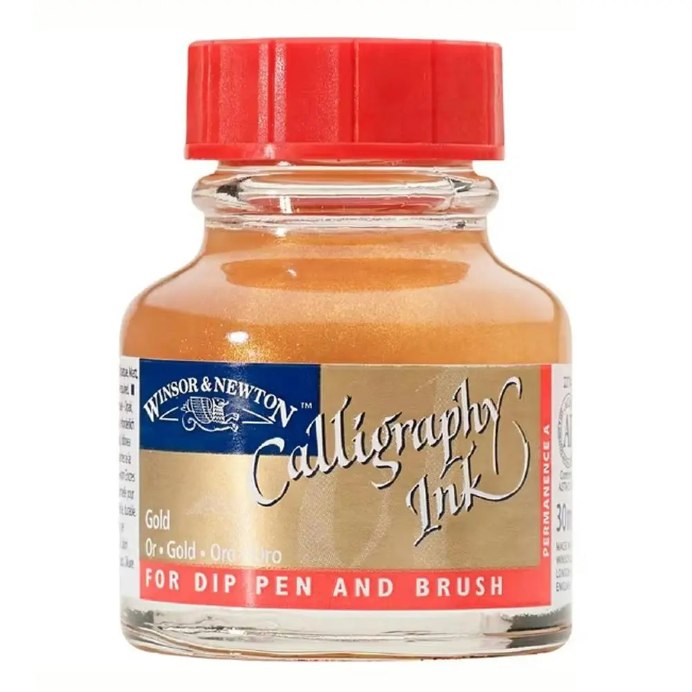 Winsor & Newton 30ml Calligraphy Ink Bottle Art Painting/Writing Metallic Gold - Hobbies