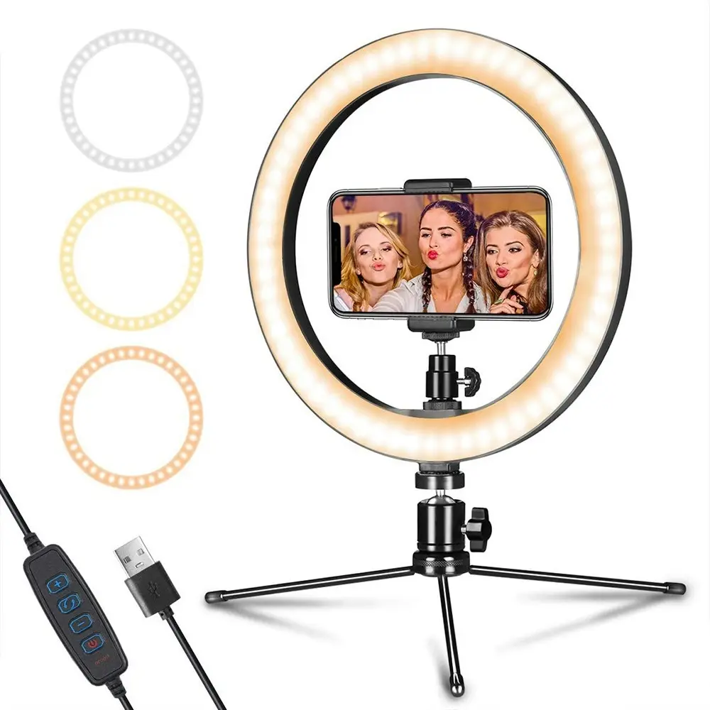 10 inch LED Ring Light with Tripod Stand Phone Holder Selfie Ring Lamp - Electronics