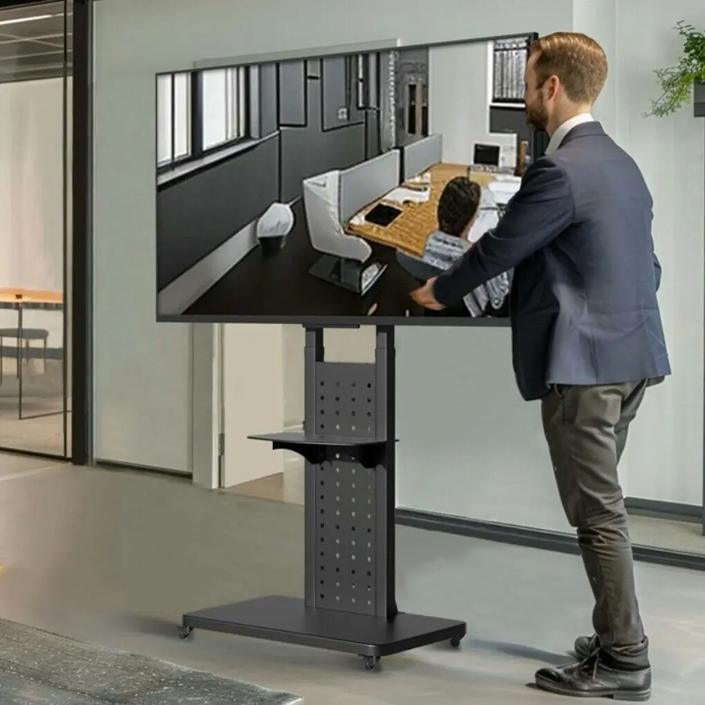 Fin Heavy Duty Tv Floor Stand On Wheels 32''-65'' Rolling Tv Cart Height Adjustable