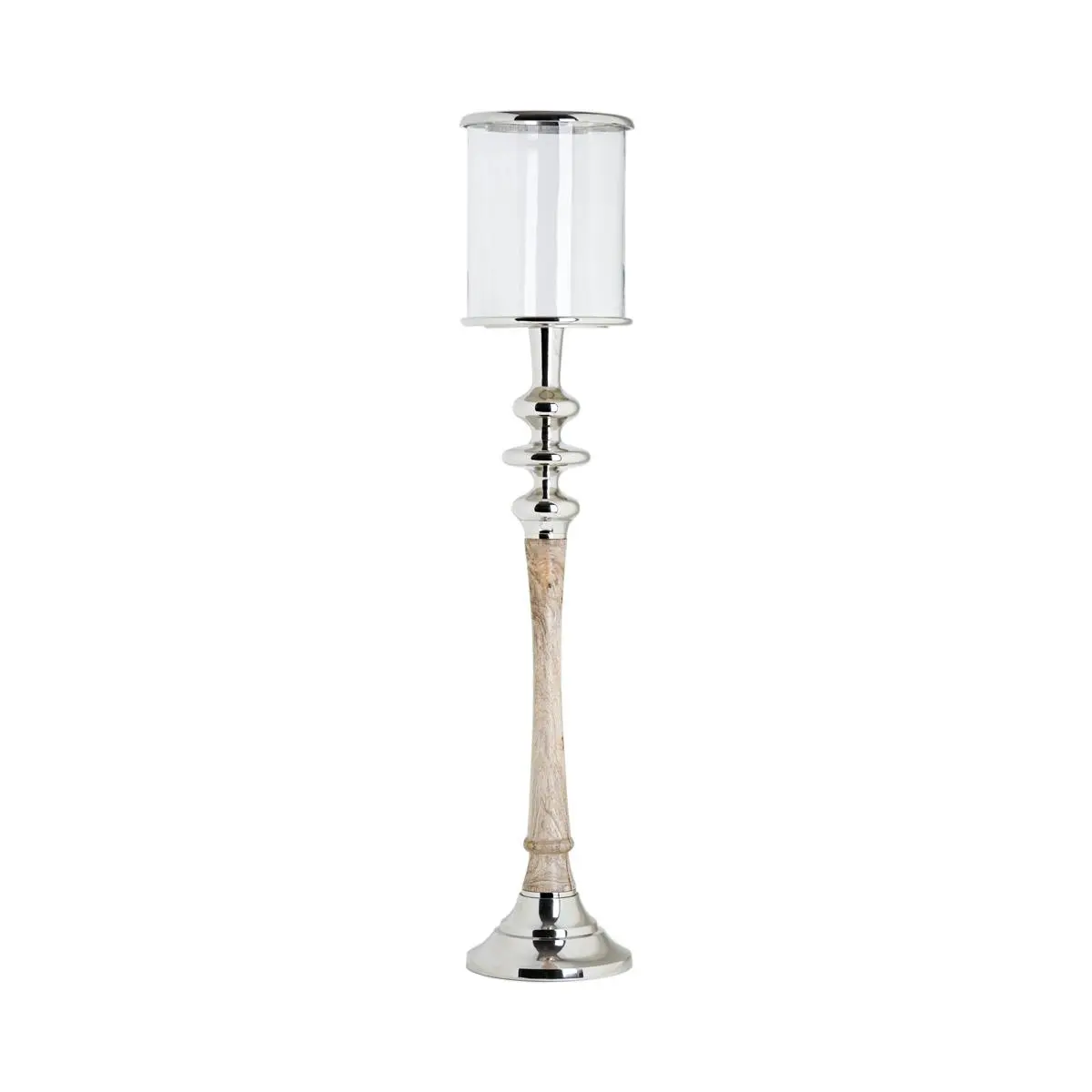 SSH Collection Sofie 110cm Tall Hurricane Lamp - Timber/Polished Nickel Stand