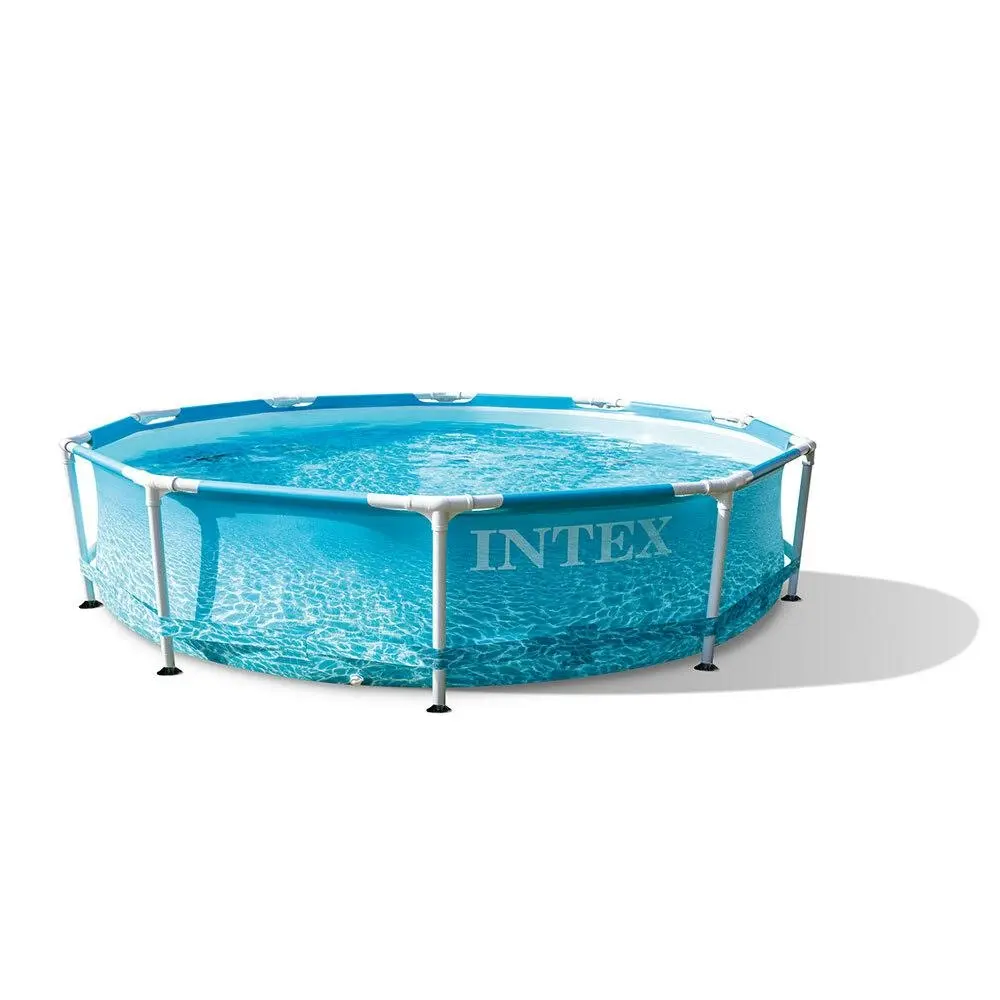 Intex 305x76cm Beachside Metal Frame Swimming Pool Set 1 Person Outdoor Blue - Home & Garden