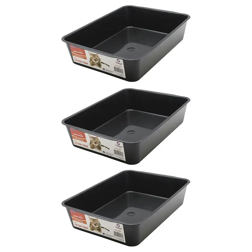 3x Paws & Claws 41.5cm Portable Cat/Kitten/Pet Litter Tray Durable/Non Toxic BLK - Pets