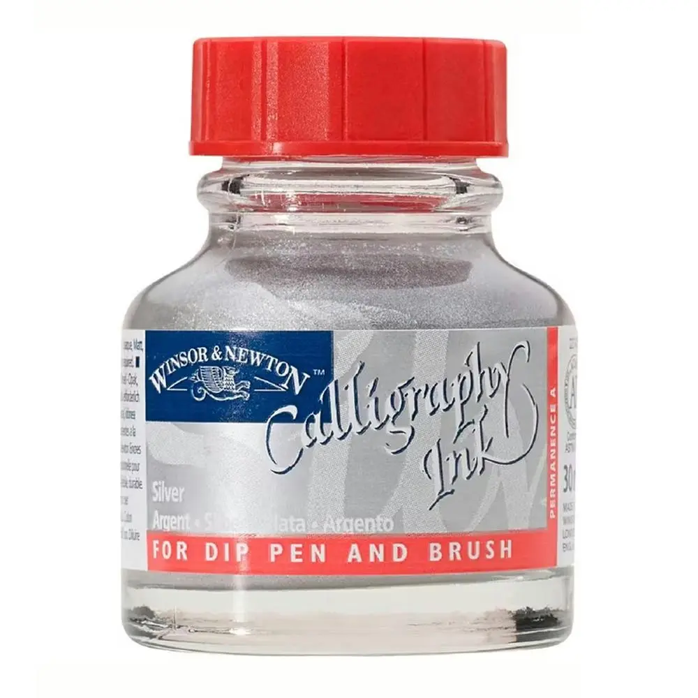 Winsor & Newton 30ml Calligraphy Ink Bottle Art Painting/Writing Metallic Silver - Hobbies