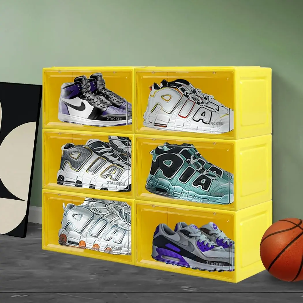 Stacked Sneaker Display Case 6x Clear Shoe Storage Box Magnetic Door Stackable - Home & Garden