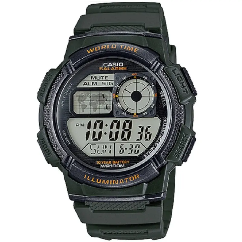 Casio Green 100m Multifunction Unisex Digital Sports Watch AE-1000W-3A