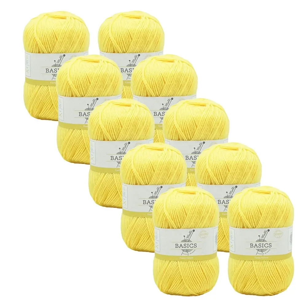 10x Malli Blend Basic 100g Acrylic/Polyester Yarn Knitting Craft Footy Yellow - Hobbies