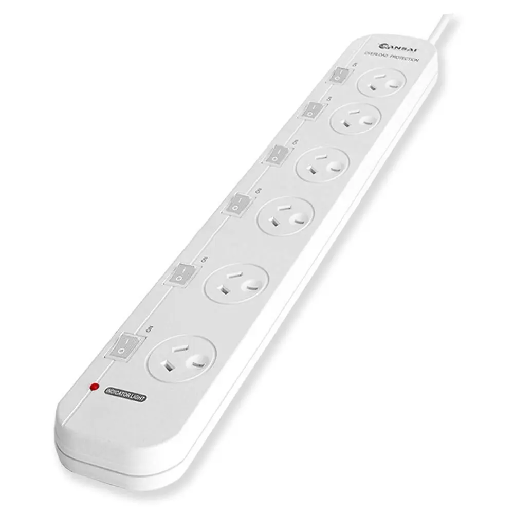 Sansai 6 Way Individually Switched Outlets Powerboard w/ Overload Protection - Electronics