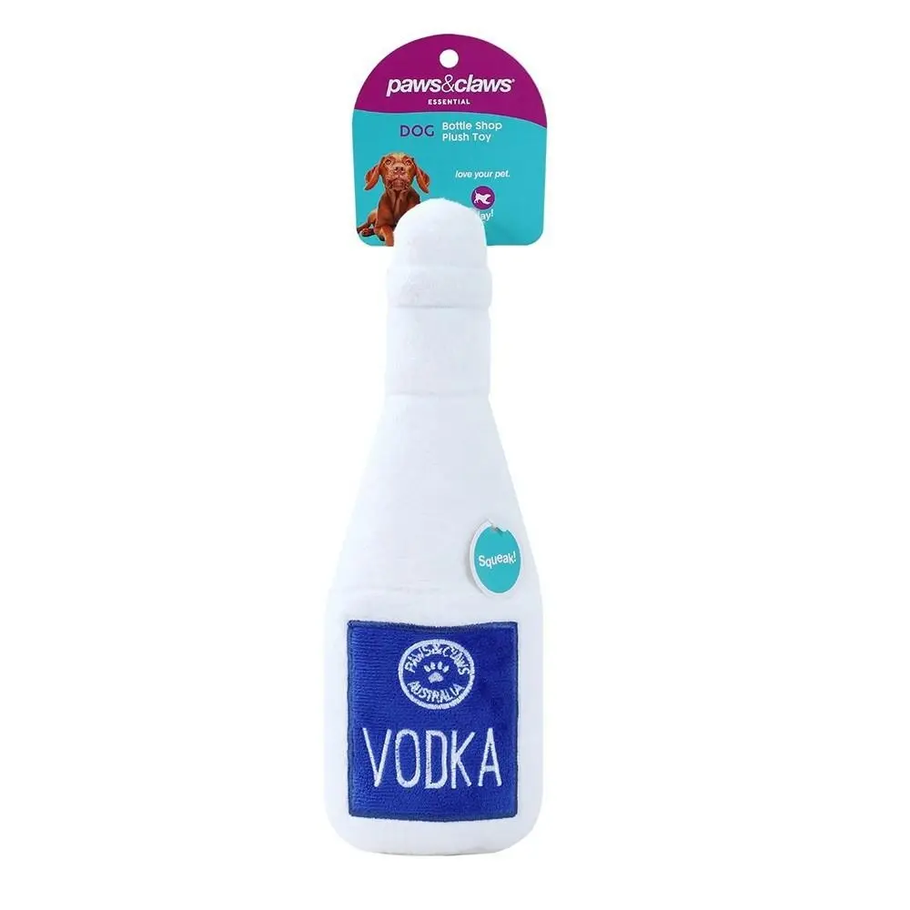 Paws & Claws Pet/Dog 31x10cm Vodka Bottle Shop Soft Plush w/ Squeaker Toy White - Pets