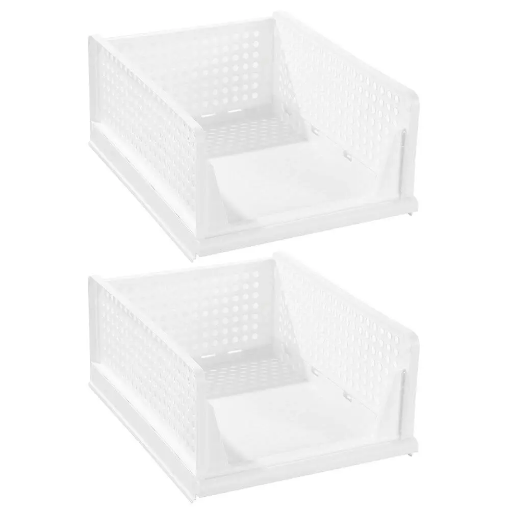 2x Boxsweden Foldaway 42.5x18.5cm Stackable Storage Basket/Organiser Large White - Home & Garden