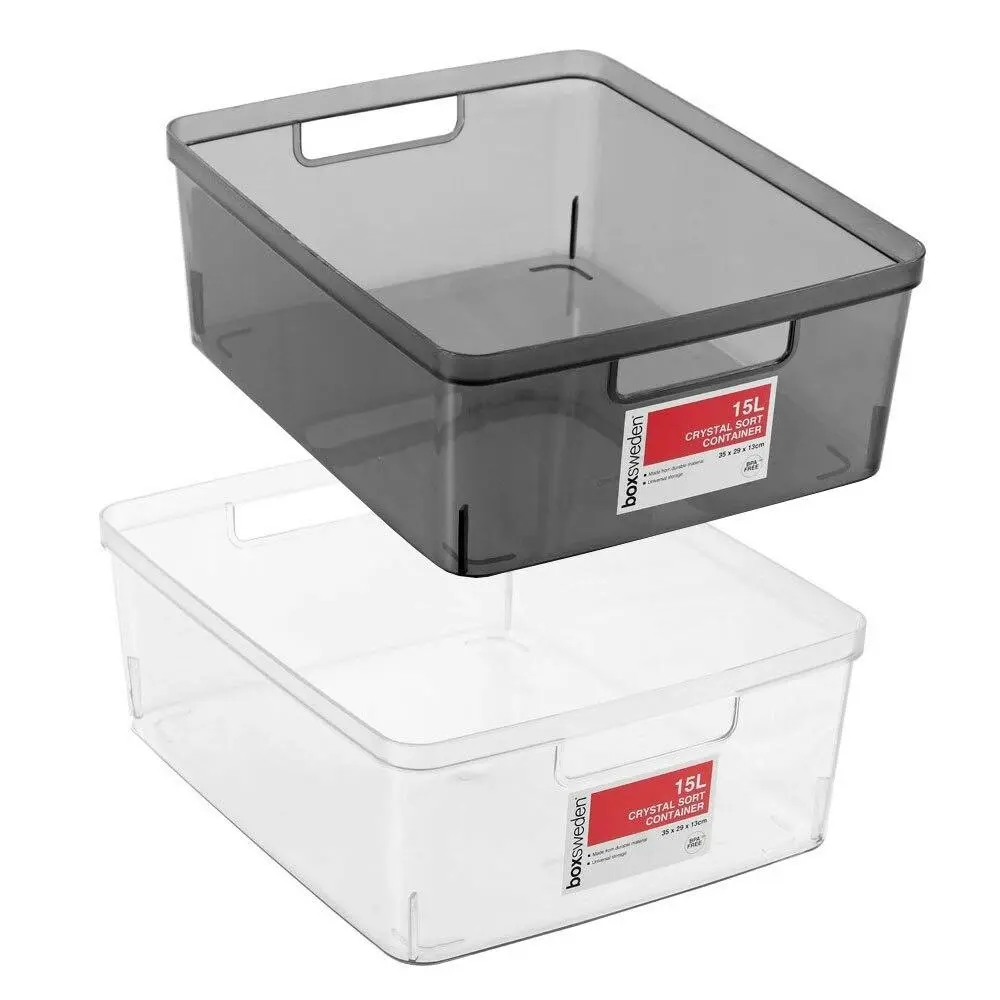 2x Boxsweden Crystal 15L Sort Container 35cm w/ Handles Storage Organiser Asst. - Home & Garden