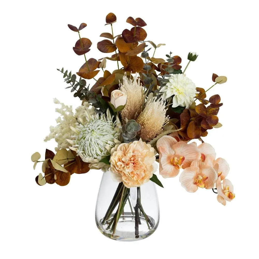 Glamorous Fusion Dried Look Floral 62cm Mixed Artificial Faux Flower Plant Decorative Arrangement In Glass - Home & Garden