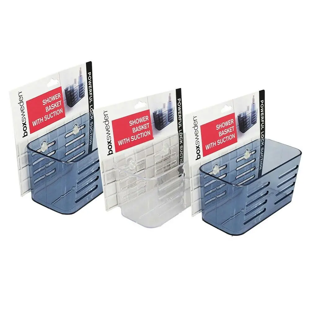3x Boxsweden Bathroom Basket 15.5cm w/ Suction Shower Bathroom Organiser Asst. - Home & Garden