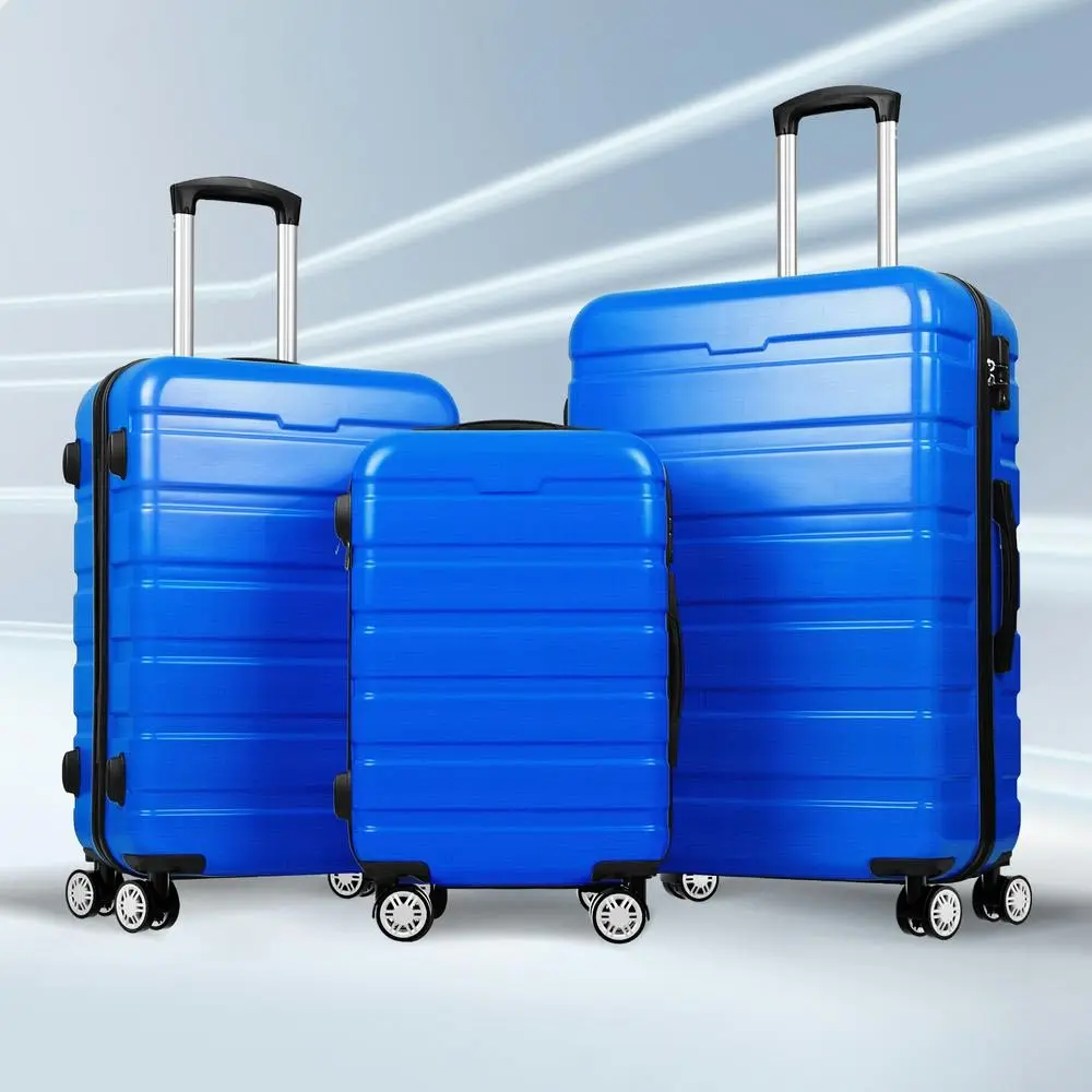 Alfordson 3PCS Luggage Suitcase Trolley Set Hard Case Travel Storage TSA Lock Sparco Elite Blue - Fashion