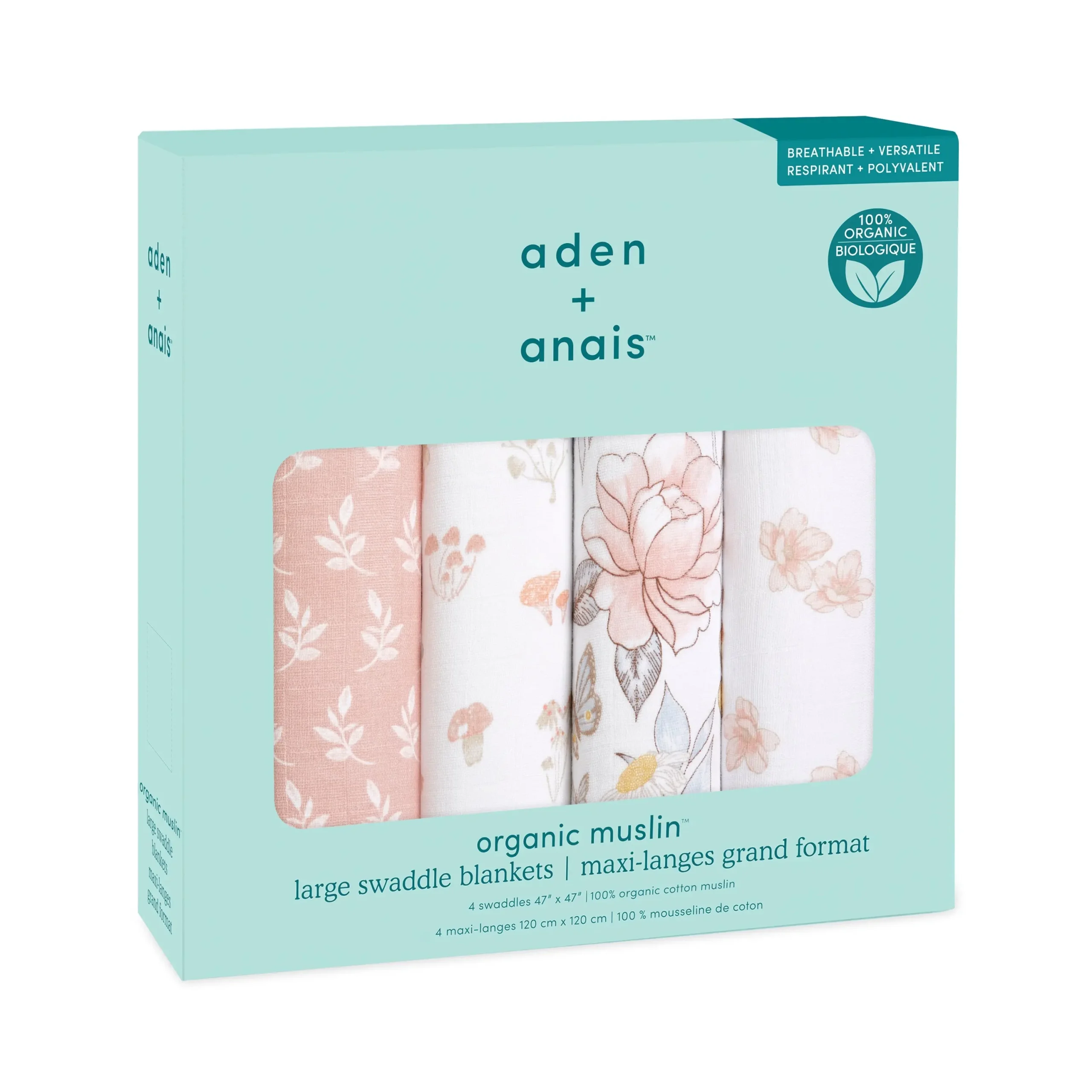 Aden + Anais ORGANIC Muslin Swaddles - Earthly 4pk