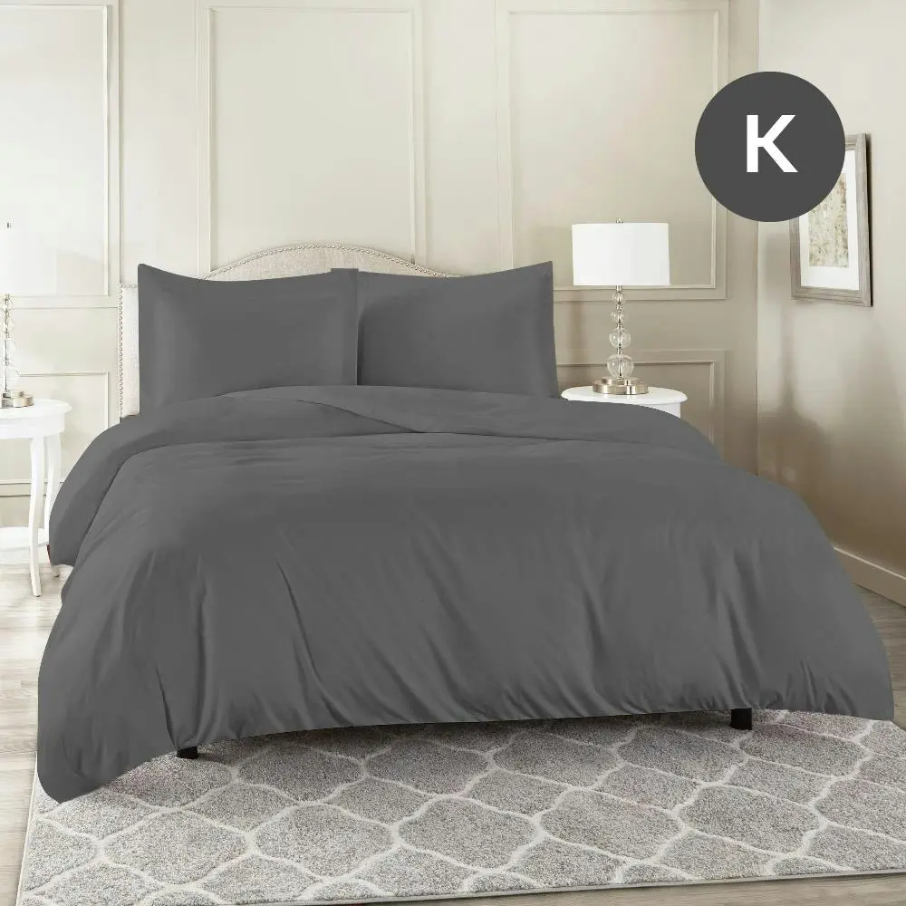 King Size Grey Color 1000TC 100% Cotton Quilt Doona Duvet Cover Pillowcase Set - Home & Garden