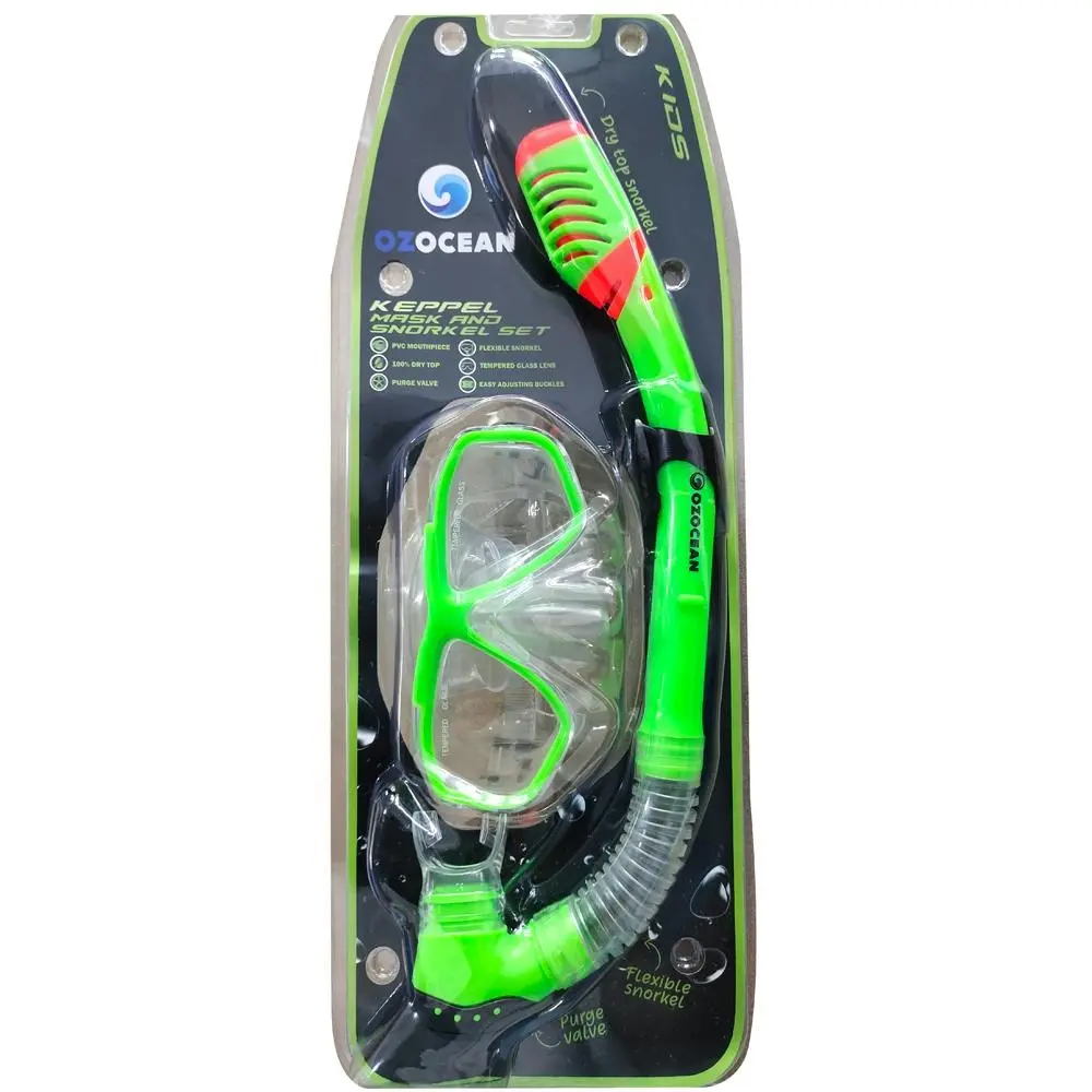 2pc Oz Ocean Keppel Kids Swimming Adjustable Mask Goggles Snorkel Set Green - Sports & Outdoor