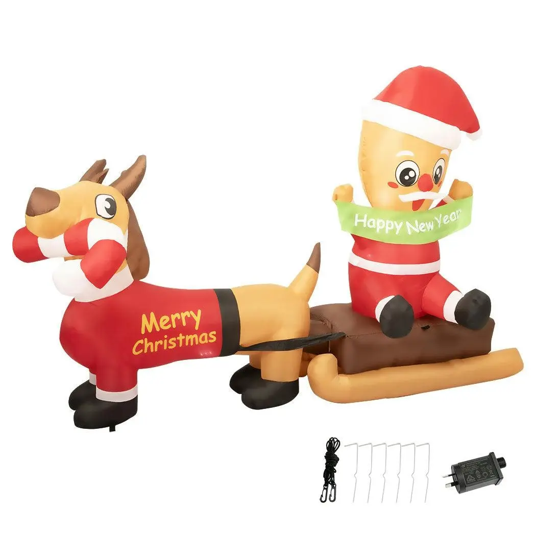 Santaco Christmas Inflatable 2.1m Dog Sleigh Xmas Outdoor Decor 12 LED Light - Up to 60% Off Christmas Decoration Specials