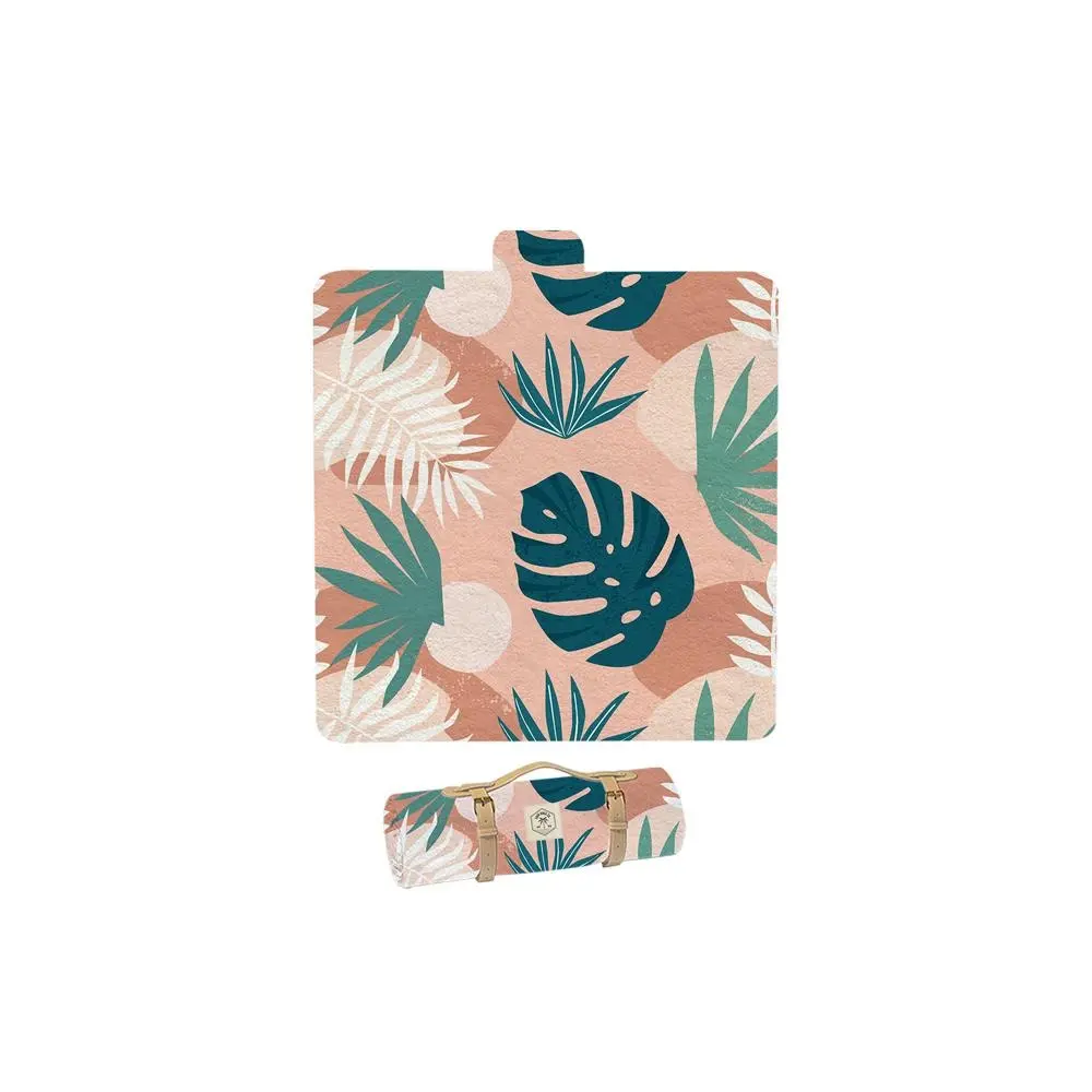 Good Vibes Premium Durable Outdoor Picnic Mat Blush Palm Print 200x200cm - Home & Garden