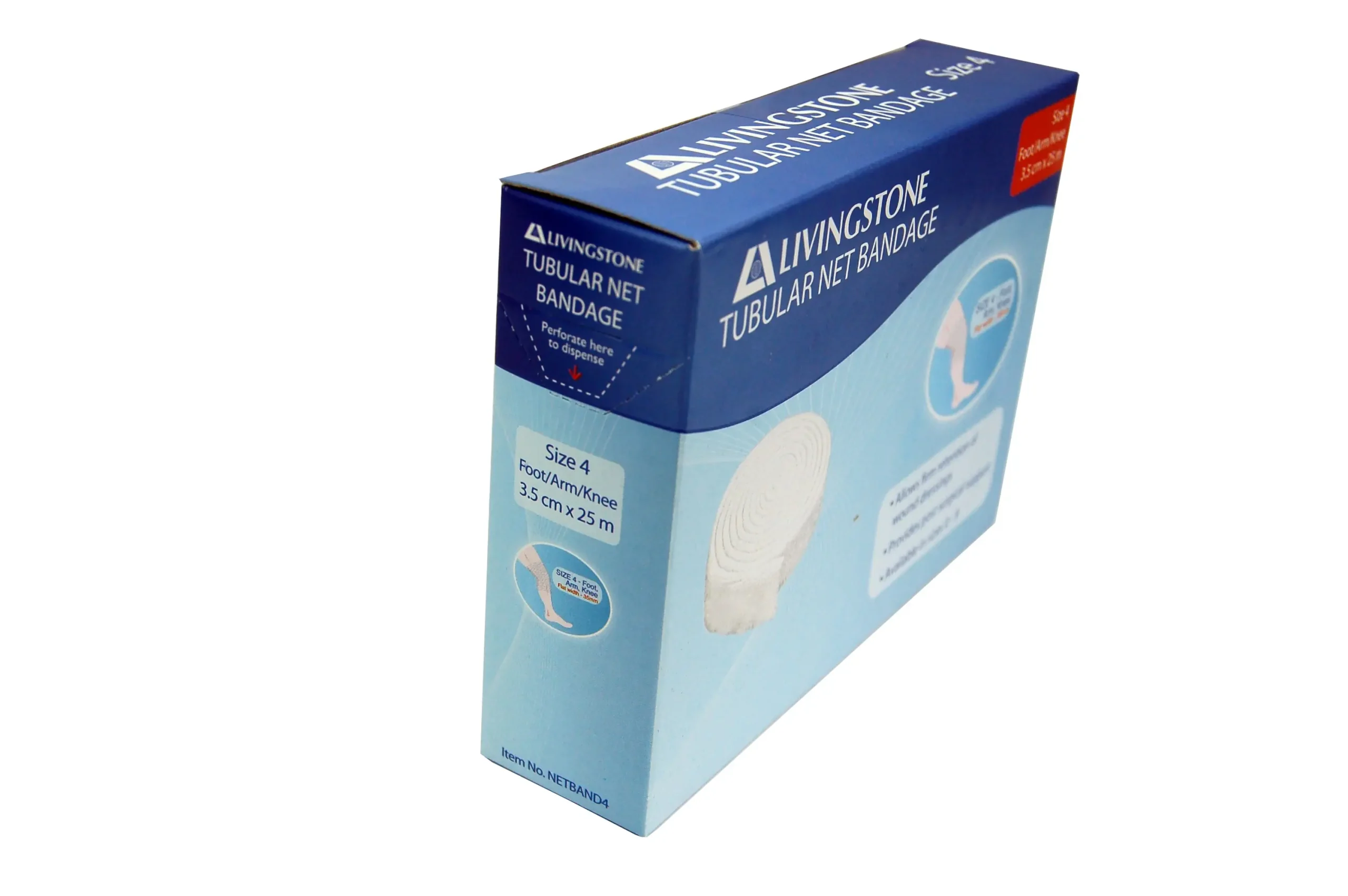 Livingstone Tubular Net Bandage Size E No. 4 Foot/Arm/Knee Flat Width 35mm 7.5m (unstretched) 25m (stretched) - Health