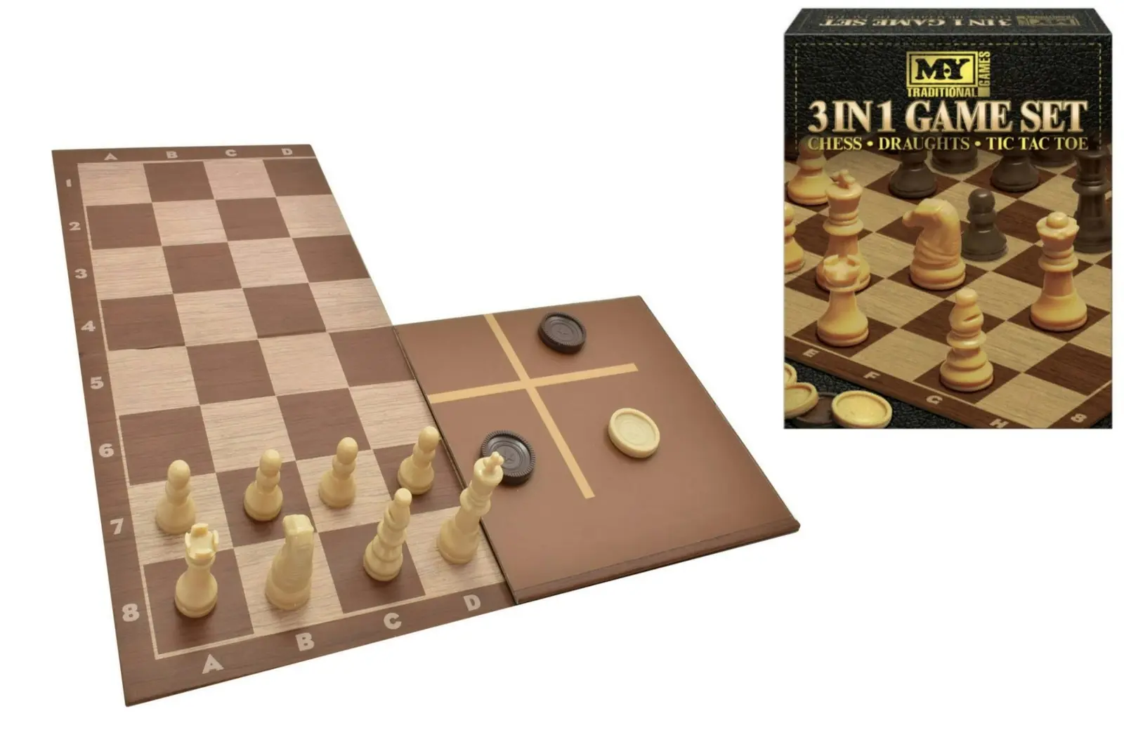 3 In 1 Chess & Checkers & Tic Tac Toe Game Set - Toys & Games