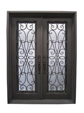 72 in x 96 in, Fullview, Wrought Iron, Amorosa Double, Flemish + Low E, Square Top, Aged Bronze Patina, Inswing, Double Exterior Prehung Door, Right Hand, Aged Bronze Patina Hinges - Iron Envy