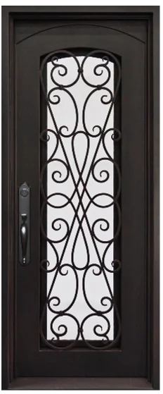 36 in x 80 in, Fullview, Wrought Iron, Amorosa Single, Flemish + Low E, Square Top, Aged Bronze Patina, Wrought Iron, Inswing, Exterior Prehung Door, Left Hand, Aged Bronze Patina Hinges - Iron Envy