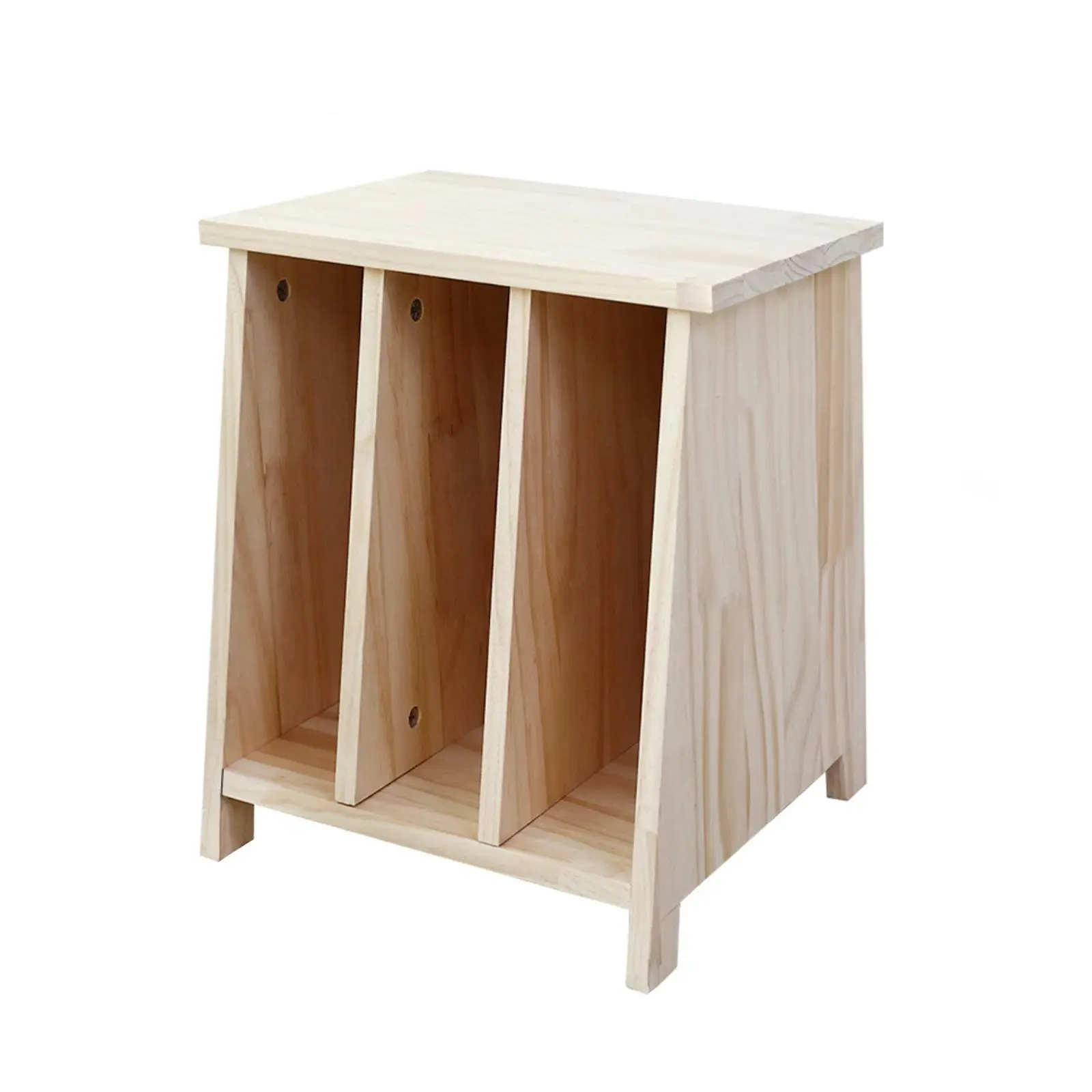 Solid Wood Side End Table 3 Grid Storage Shelf Bedside Table Bedroom Nightstand - Furniture