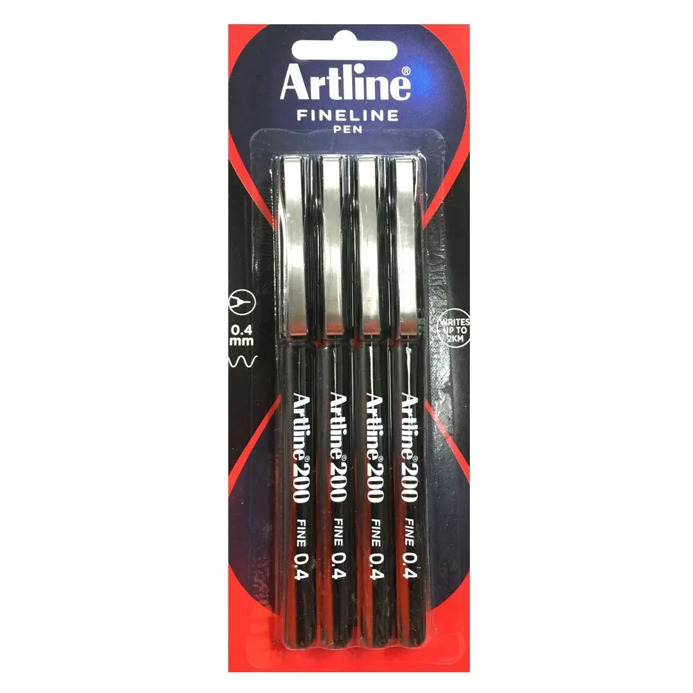 4pc Artline 220 Fine 0.4mm Line Work/School Fineline Drawing Writing Pen Black - Back to School Specials