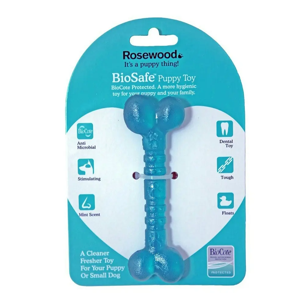 Rosewood BioSafe Puppy Antimicrobial Bone Pet Dog Chew Dental Fetch Fun Toy Blue - Pets