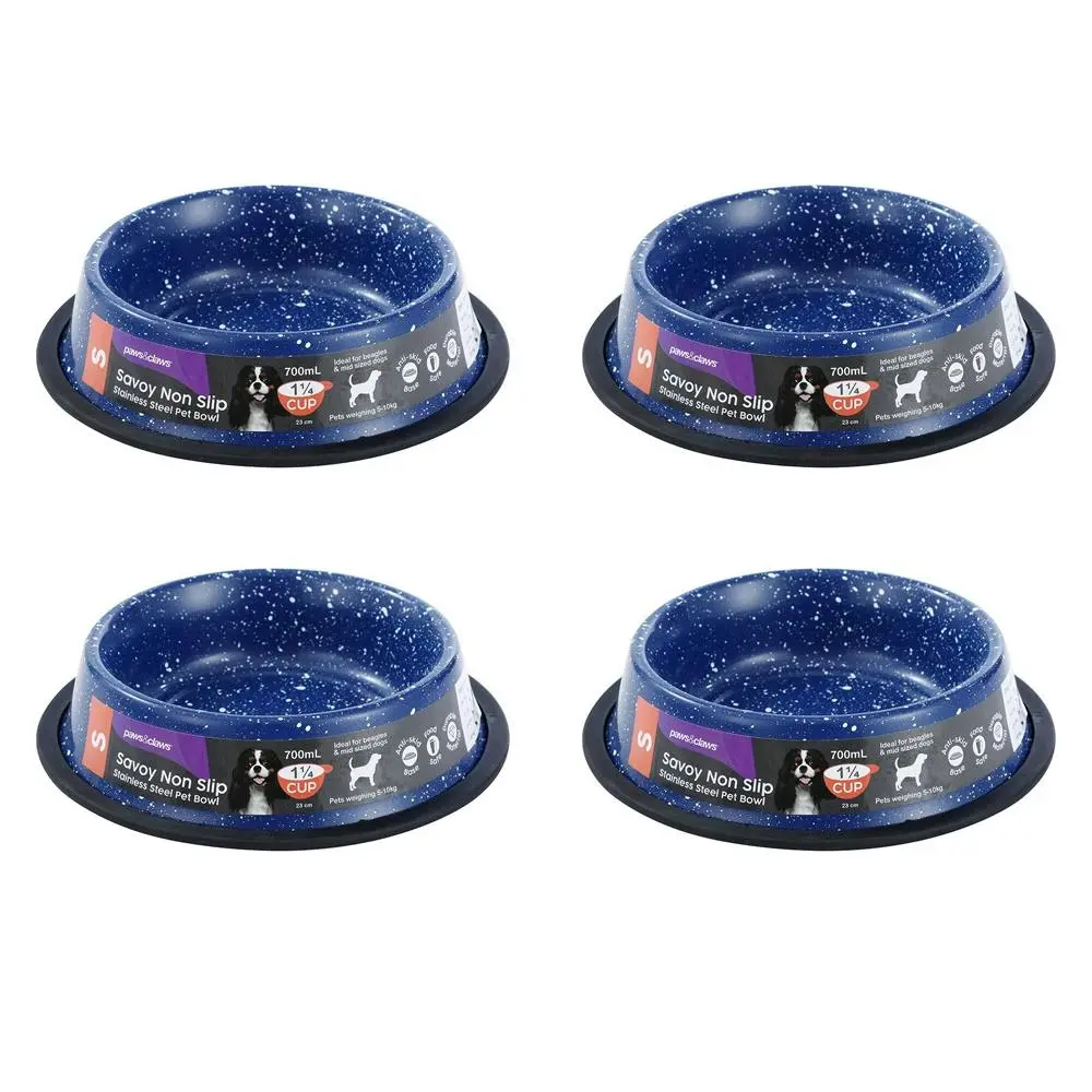 4x Paws & Claws Savoy 700ml/21cm Pet/Dog Stainless Steel Food Bowl Non-Slip Blue