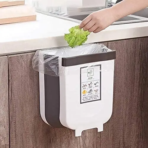 Hanging Trash Can Collapsible Small Garbage Waste Bin for Kitchen Cabinet Door (White) - Home & Garden