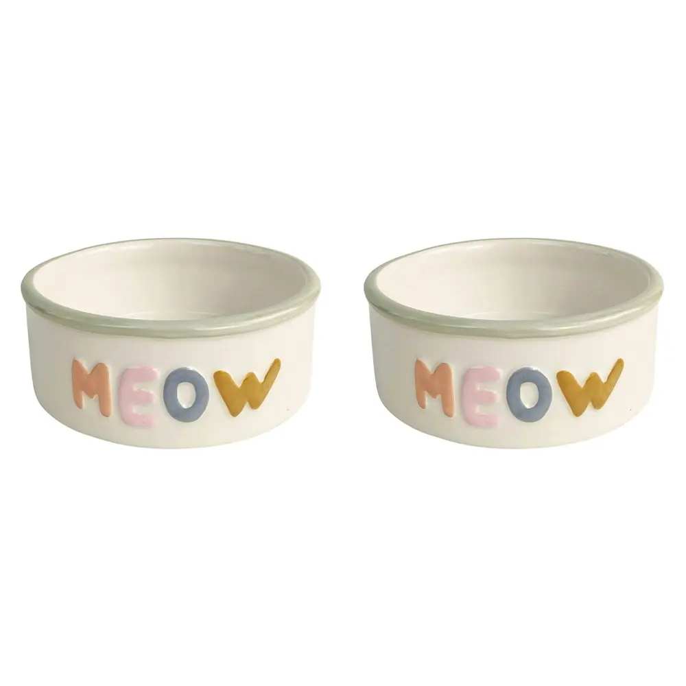 2x Urban 13cm Perfect Pet Meow Ceramic Cat Kitten Bowl Feeding/Drinking Dish WHT - Pets
