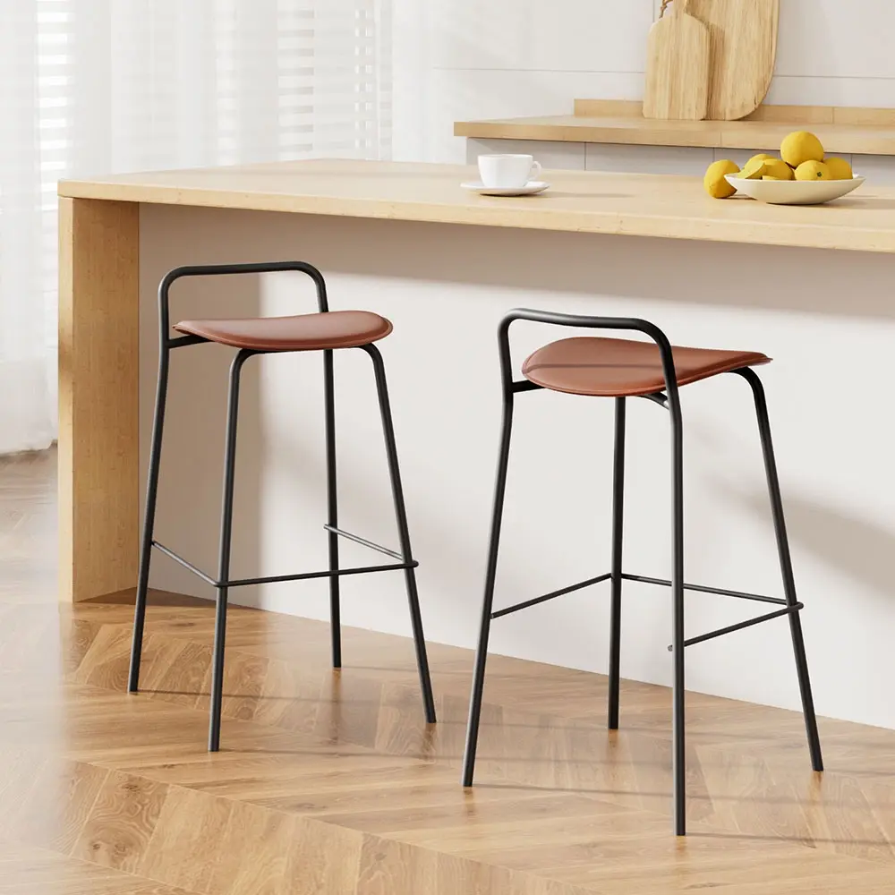 2x Artiss Bar Stools Kitchen Counter Stools Metal Brown - Furniture