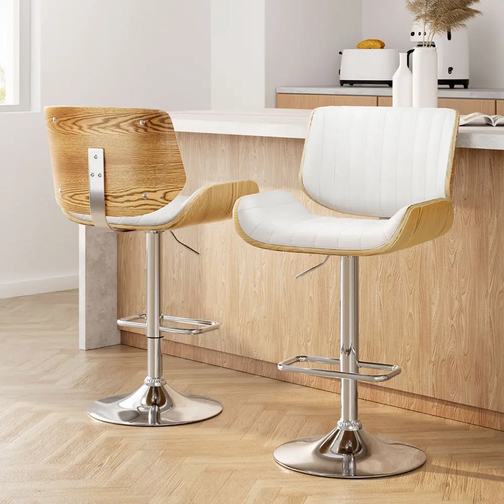 Artiss 2x Bar Stools Adjustable Leather Chairs - Furniture