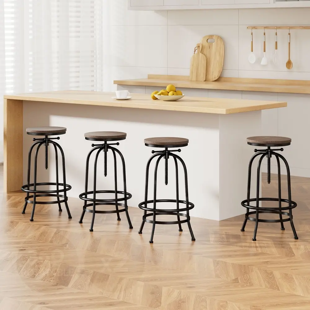 Artiss 4x Bar Stools Kitchen Dining Chairs Adjustable Wooden Vintage Stool - Furniture