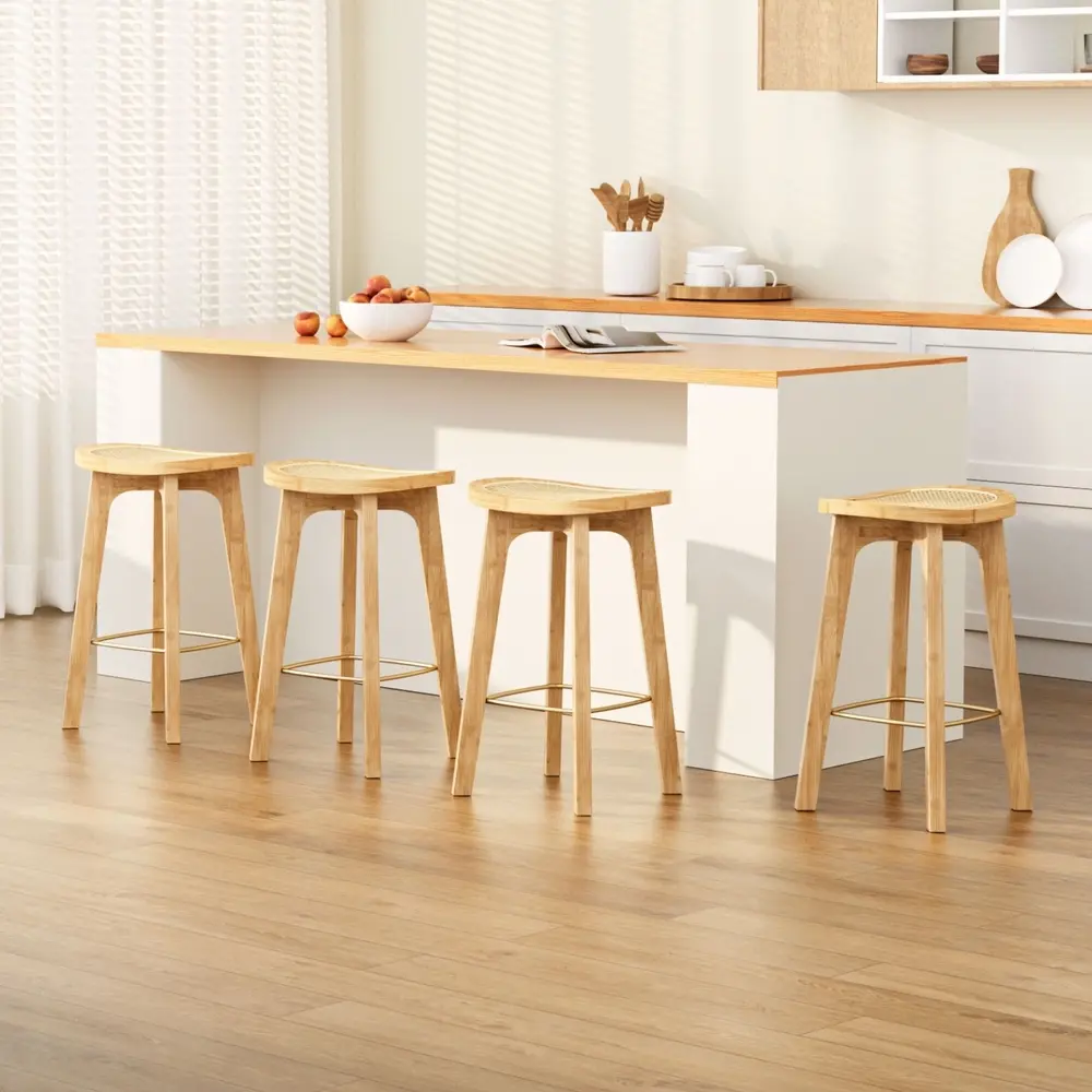 Artiss 4x Bar Stools Bamboo Rattan Stool Counter Chair Kitchen Barstools - Furniture
