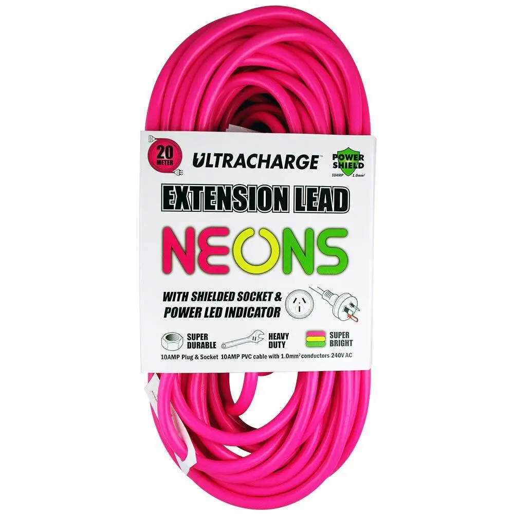 UltraCharge Neons 20m Extension Lead Cable 10A Heavy Duty Cord Plug/Socket Asst. - Electronics