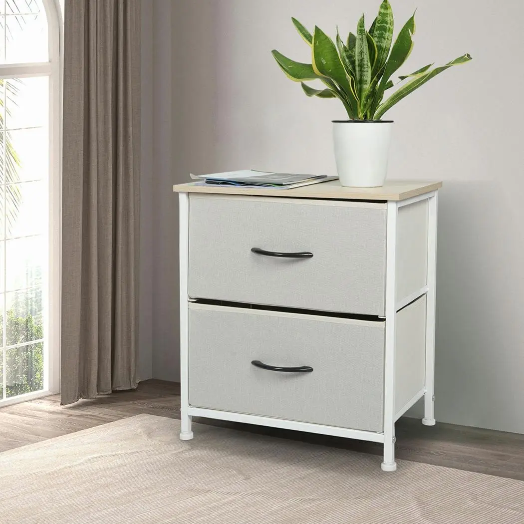 Levede Chest of 2 Drawers Bedside Table Storage Cabinet Tower Dresser Beige - Furniture