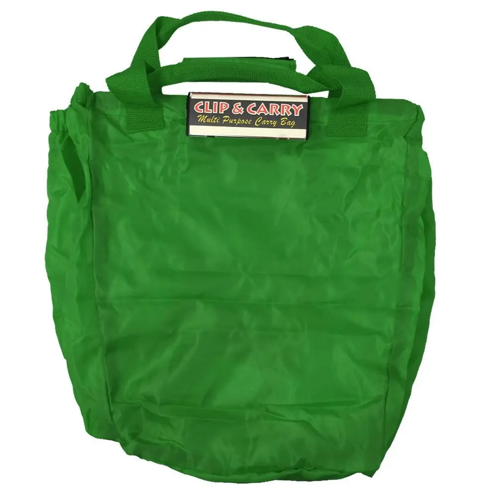 Multi Purpose Clip + Carry Bag for Shopping Trolley/Cart Waterproof Compact GRN - Fashion