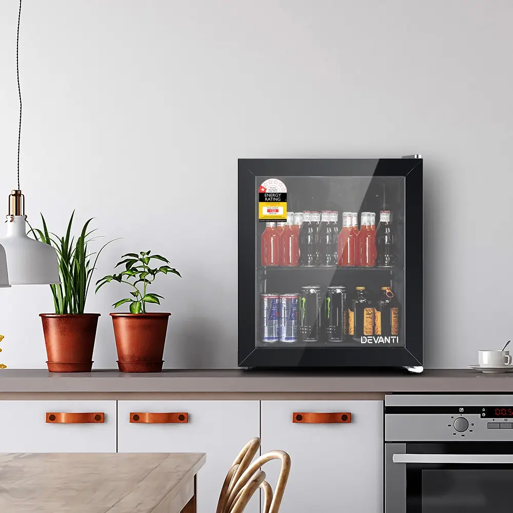 Devanti 46L Bar Fridge Glass Door Black - Home & Garden