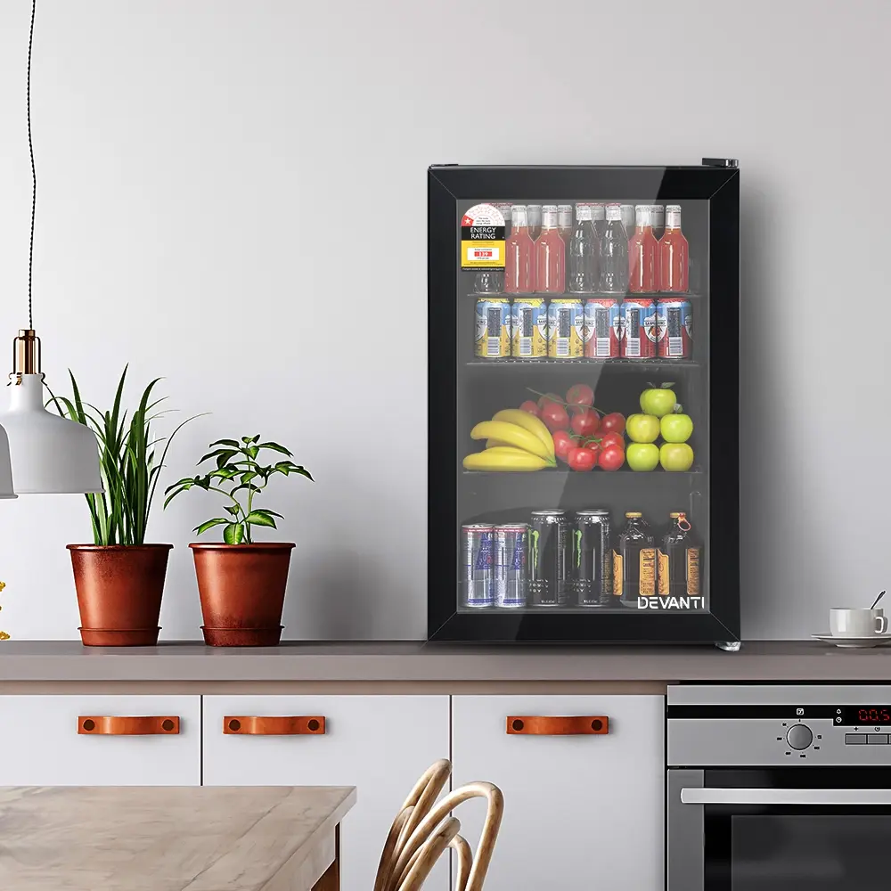Devanti 70L Bar Fridge Glass Door w/Light Black - Home & Garden