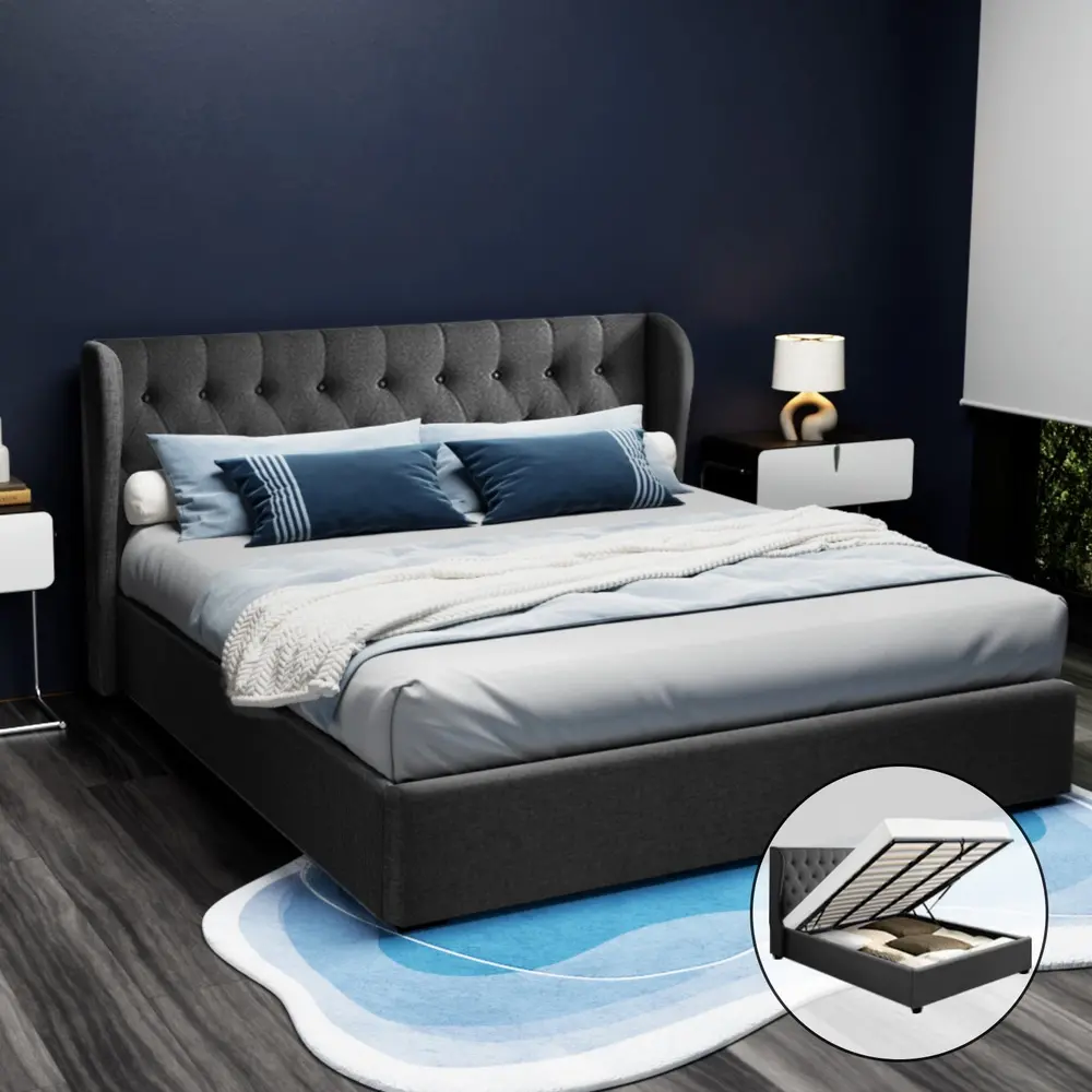 Artiss Bed Frame King Size Gas Lift Charcoal ISSA - Furniture