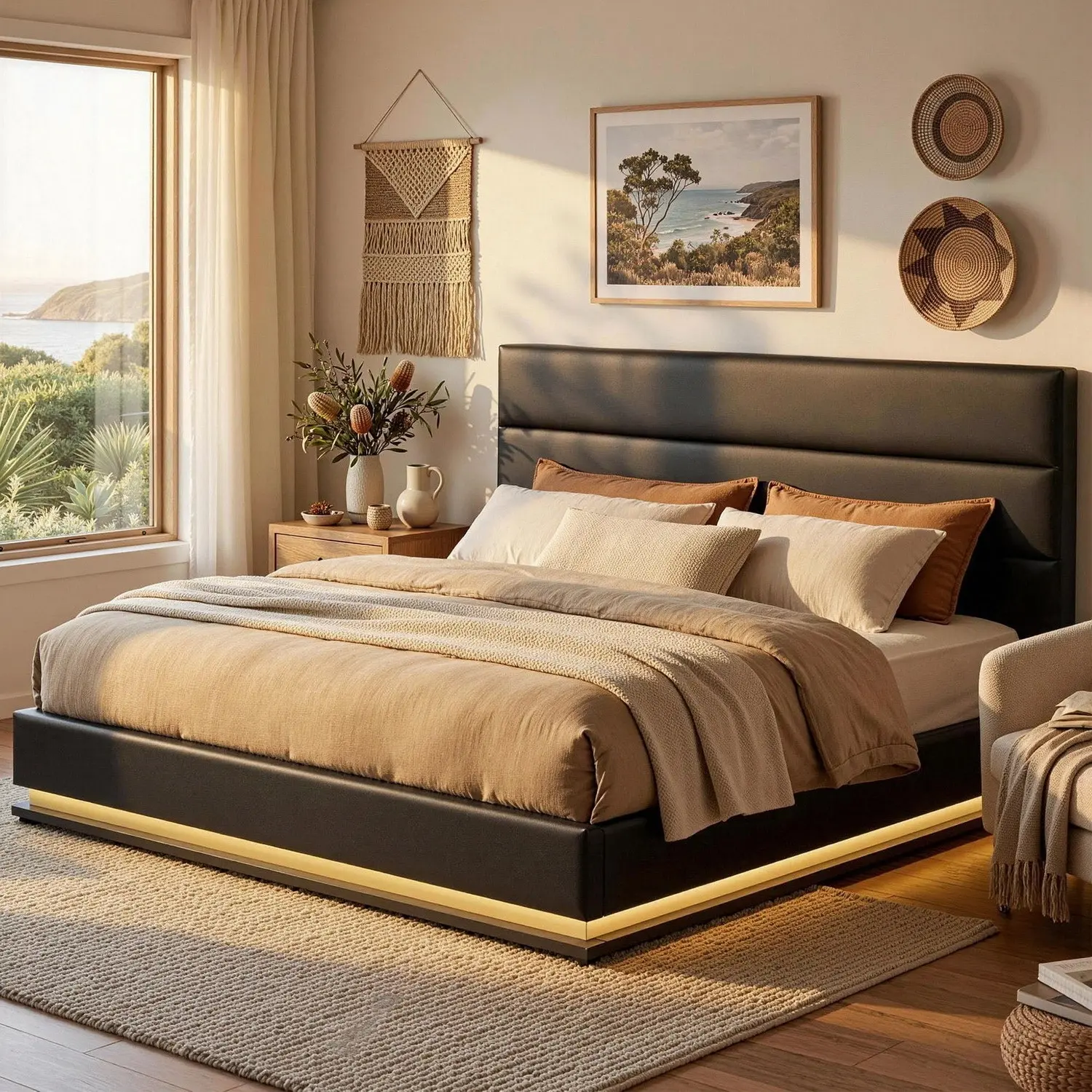Artiss Bed Frame King Size LED Gas Lift Black LUMI - Top Selling Beds