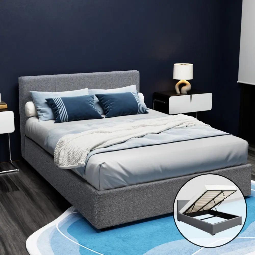Artiss Bed Frame Double Size Gas Lift Grey NINO - Top Selling Beds