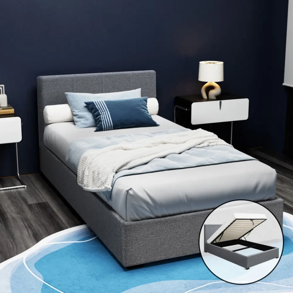 Artiss Bed Frame King Single Size Gas Lift Grey NINO - Top Selling Beds