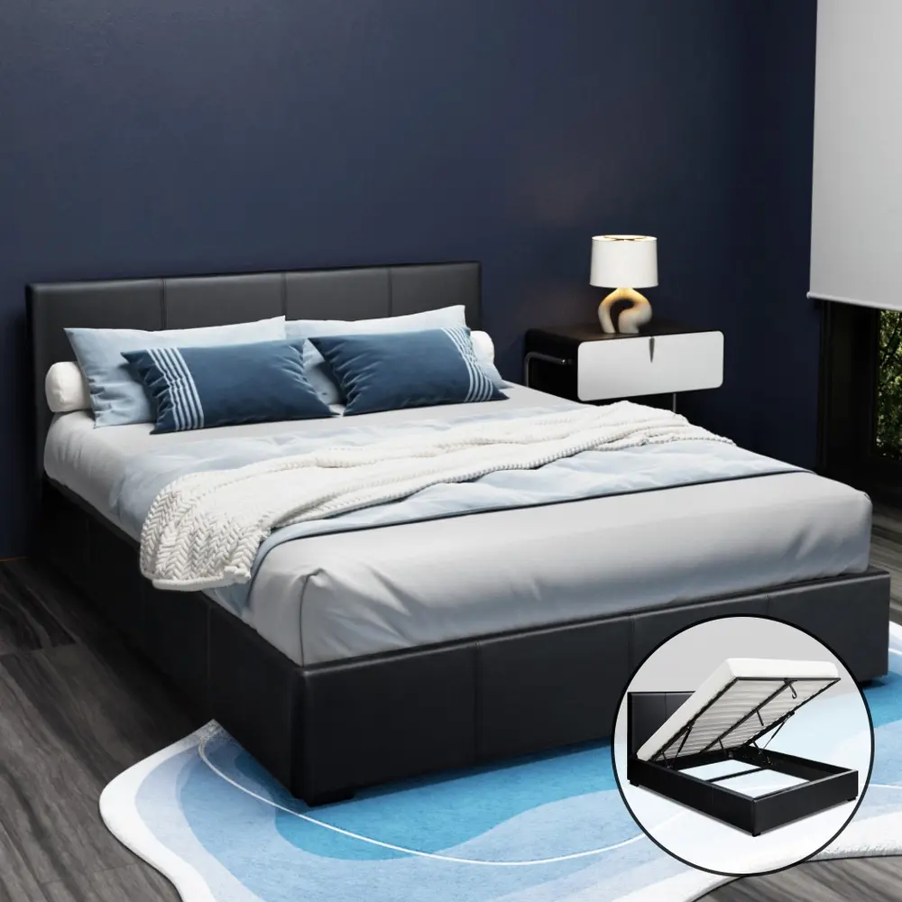 Artiss Bed Frame Queen Size Gas Lift Black NINO - Furniture