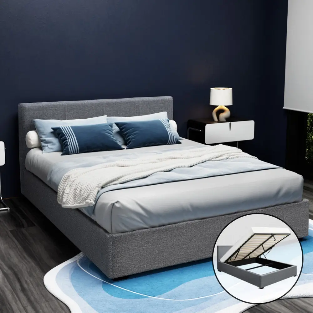 Artiss Bed Frame Queen Size Gas Lift Grey NINO - Top Selling Beds