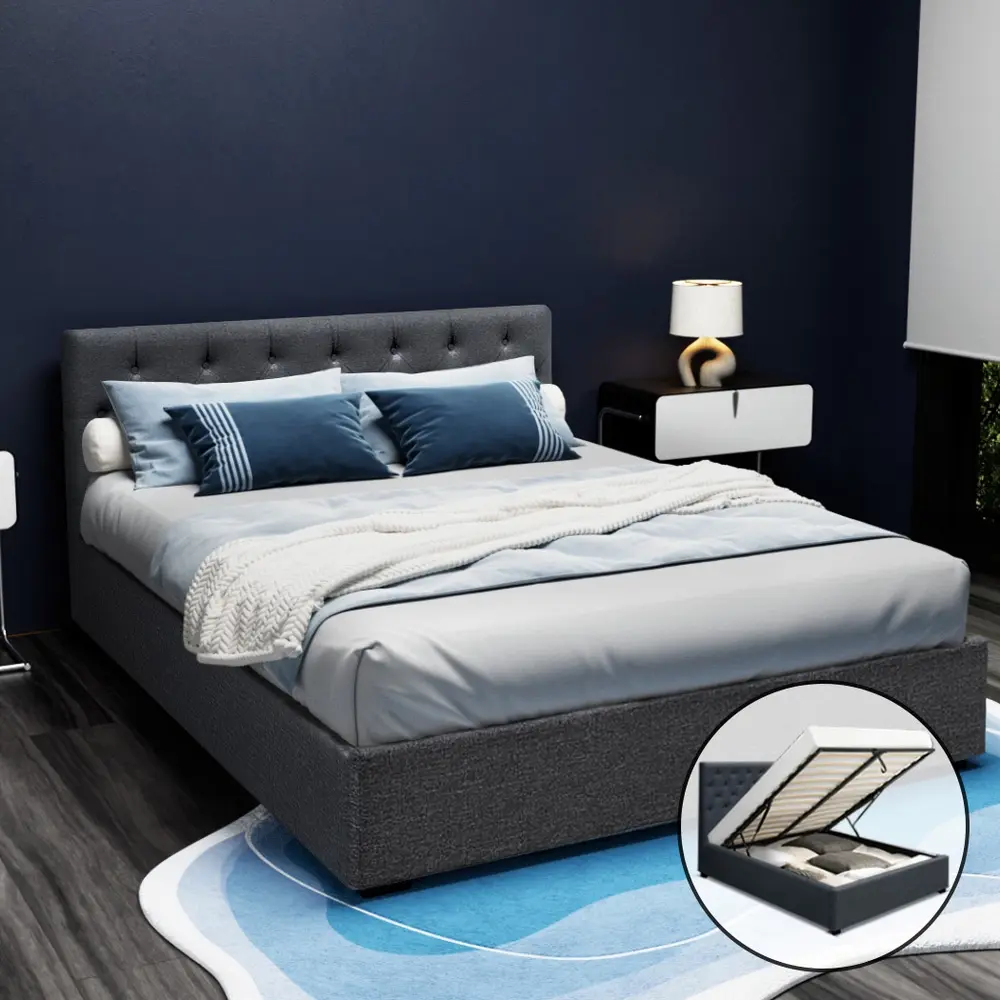 Artiss Bed Frame Queen Size Gas Lift Charcoal VILA - Top Selling Beds